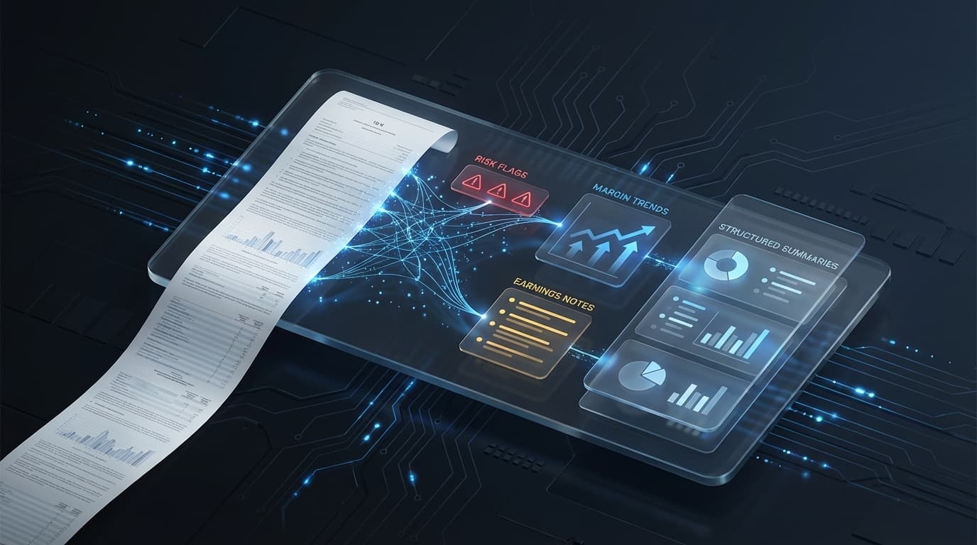 Modern AI toolkit for investors and financial analysts in a premium fintech style.