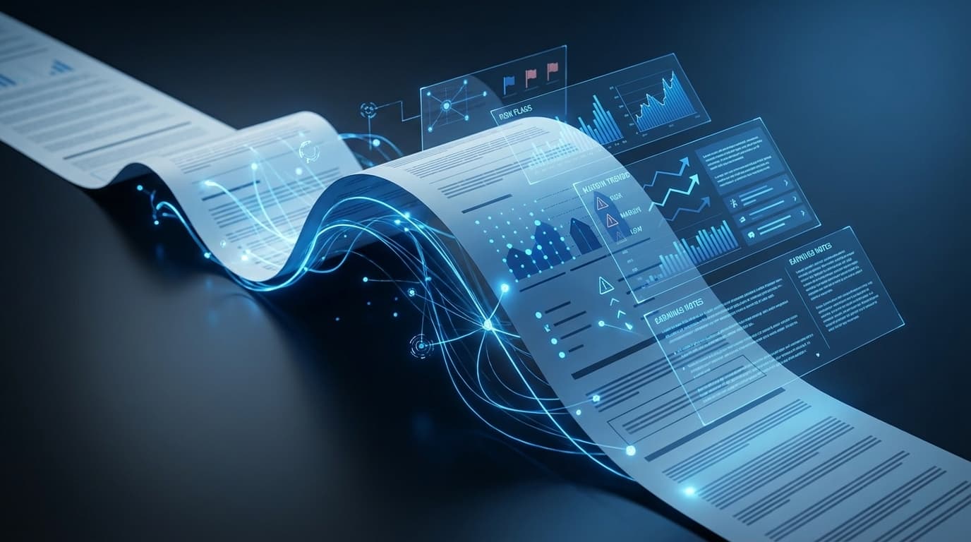 AI analyzing a dense 10-K filing and extracting key financial insights.